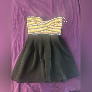 Colorful Strapless Dress with Black Skirt